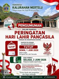 PENGUMUMAN LIBUR PELAYANAN KANTOR KALURAHAN MERTELU DALAM RANGKA PERINGATAN HARI LAHIR PANCASILA